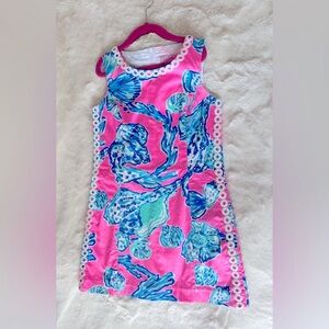 Lilly Pulitzer Shift Dress in Pout Pink Barefoot Princess, with lace details